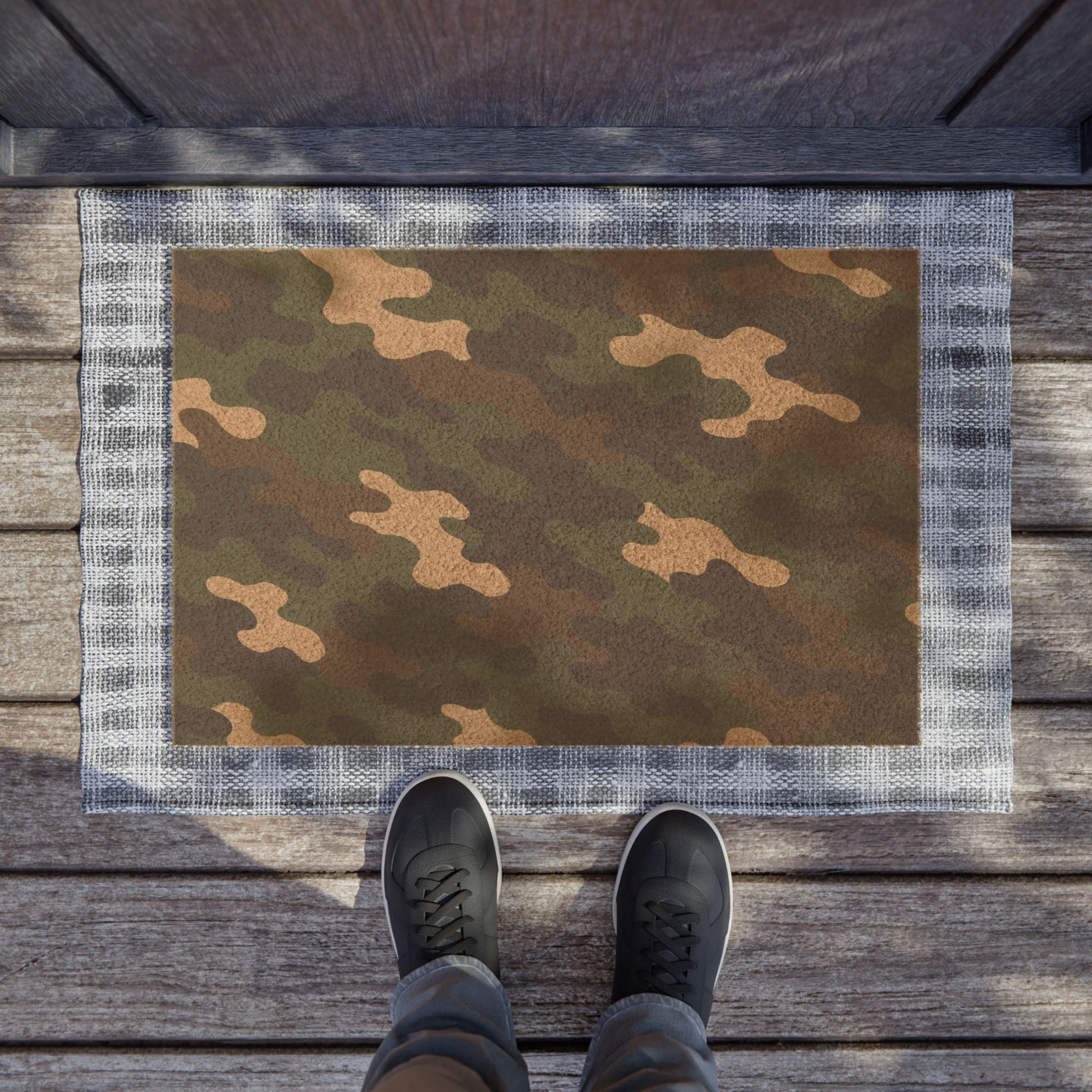 Camo Doormat | Outdoor Entrance Mat | Rustic Home Decor | Military Style Welcome Mat | Unique Gift for Veterans | Camouflage Rug - TRV