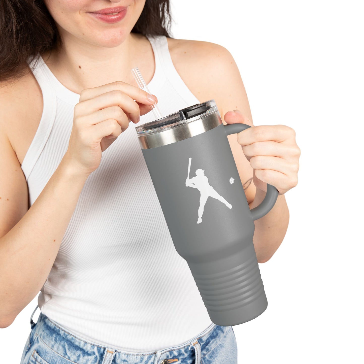 Insulated Travel Mug for Sports Lovers, 40oz Tumbler, Red Baseball Design, Perfect Gift for Fans, Outdoor Adventures, Road Trips, Tailgating