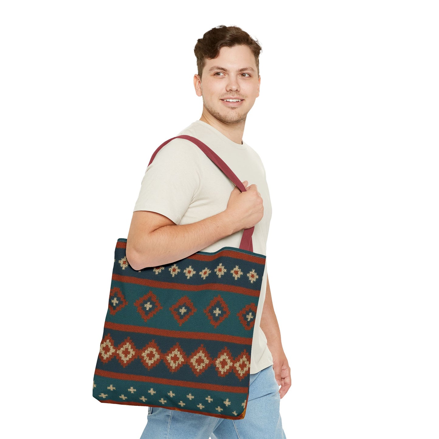 Southwestern Diamond Pattern Tote Bag | Aztec Tribal Geometric Print - TRV