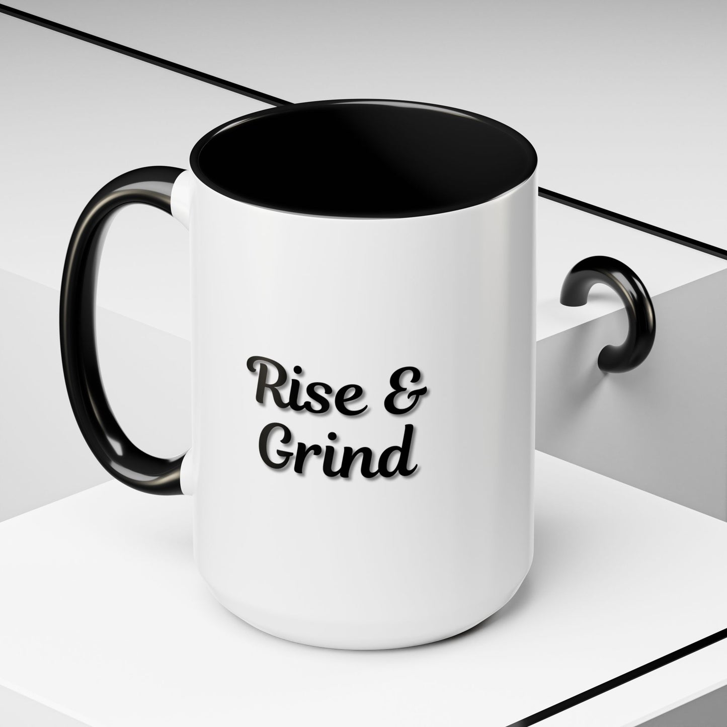 Motivational Rise & Grind Coffee Mug, Black Accent Mug, Daily Inspiration, Gift for Coffee Lovers, 11oz 15oz Ceramic Cup