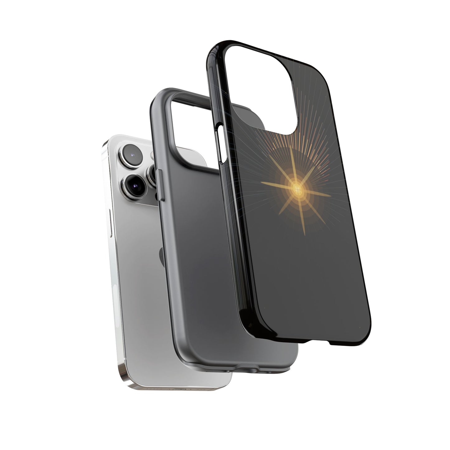 Tough Cases - Radiant Star Phone Case, Protective Black Shockproof Cover with Golden Light Design