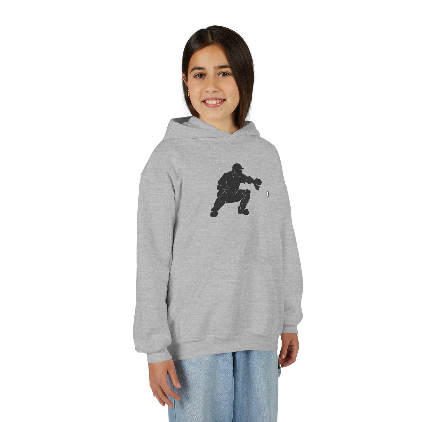 Youth Baseball Catcher Hoodie, Sporty Sweatshirt for Kids, Perfect Gift for Young Athletes, Team Spirit Gear, Sports Event Apparel