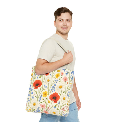 Wildflower Poppy Print Tote Bag | Floral All-Over Pattern