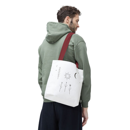 Minimal Moon and Sun Botanical Tote | Celestial Line Art Bag