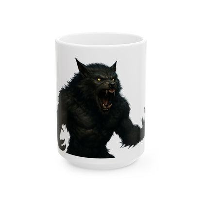 Werewolf Graphic Ceramic Mug, Unique Gift for Animal Lovers, Halloween Decor, Coffee Cup, 11oz 15oz Sizes Available - TRV