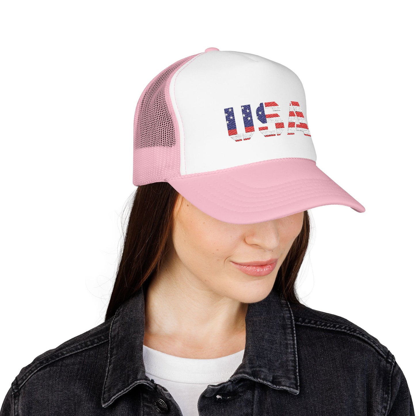 USA Flag Embroidered Foam Trucker Hat, Patriotic Cap, Red Mesh Hat, Summer Outdoor Gear, Festival Accessory, July 4th Gift - TRV