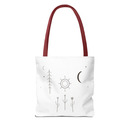 Minimal Moon and Sun Botanical Tote | Celestial Line Art Bag