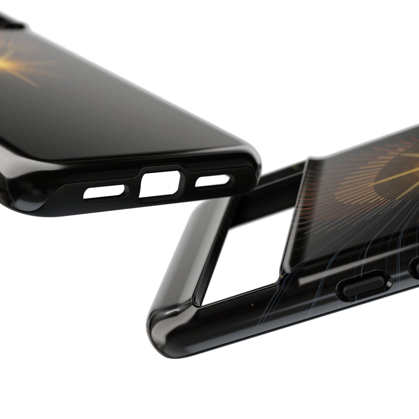 Tough Cases - Radiant Star Phone Case, Protective Black Shockproof Cover with Golden Light Design