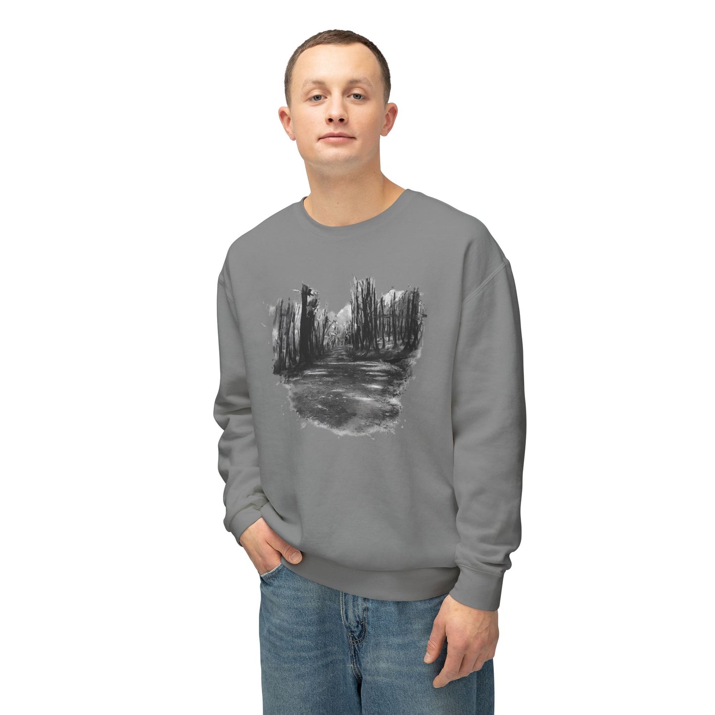 Scenic Minimalist Crewneck Sweatshirt - Cozy Art Tee for Nature Lovers, Gift for Her, Layering Essential, Perfect for Fall, Everyday Wear - TRV