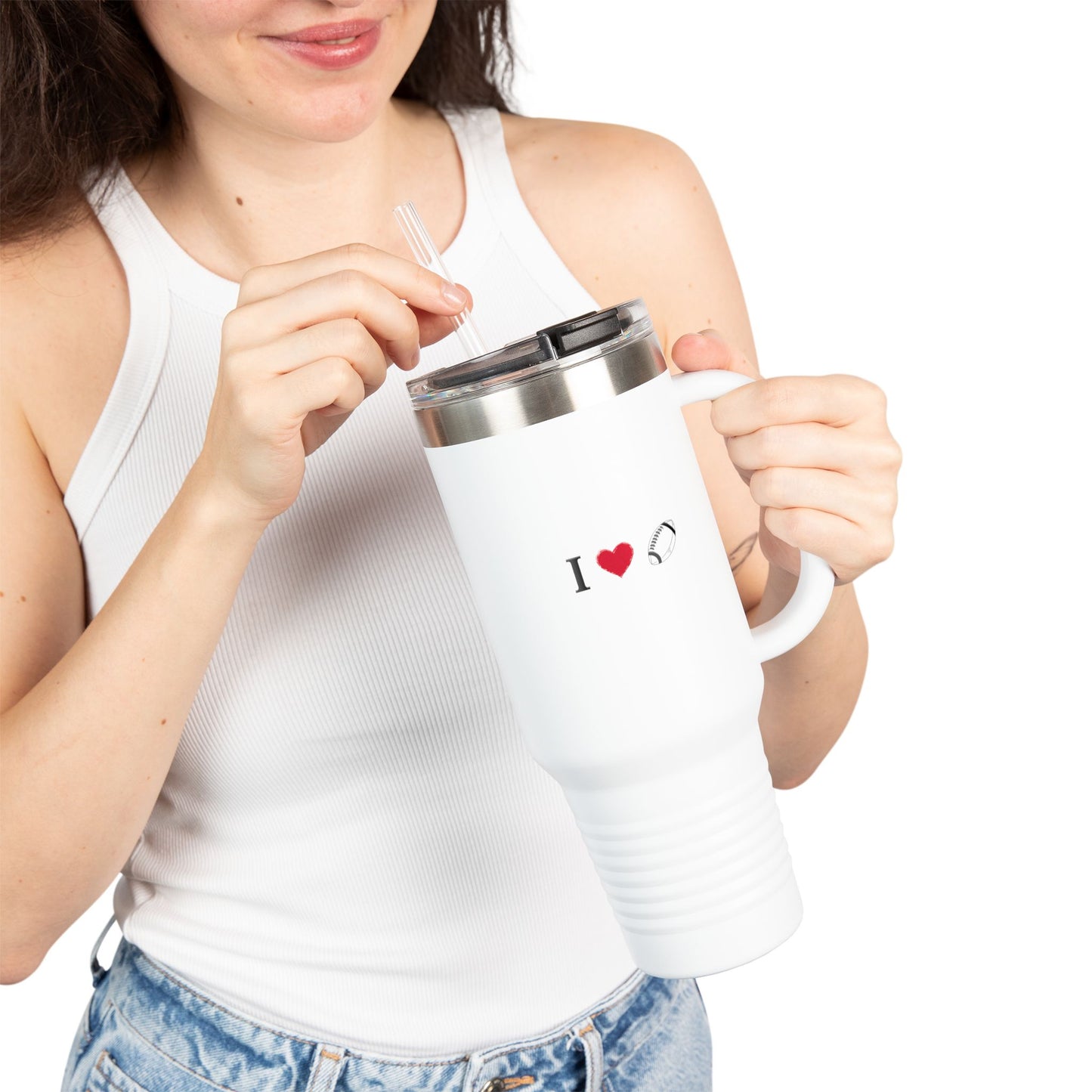 I Love Football Insulated Travel Mug, 40oz - Perfect For Writers, Students, Teachers | Funny Gift | Travel Coffee Mug | Stylish Tumbler | [...] - TRV