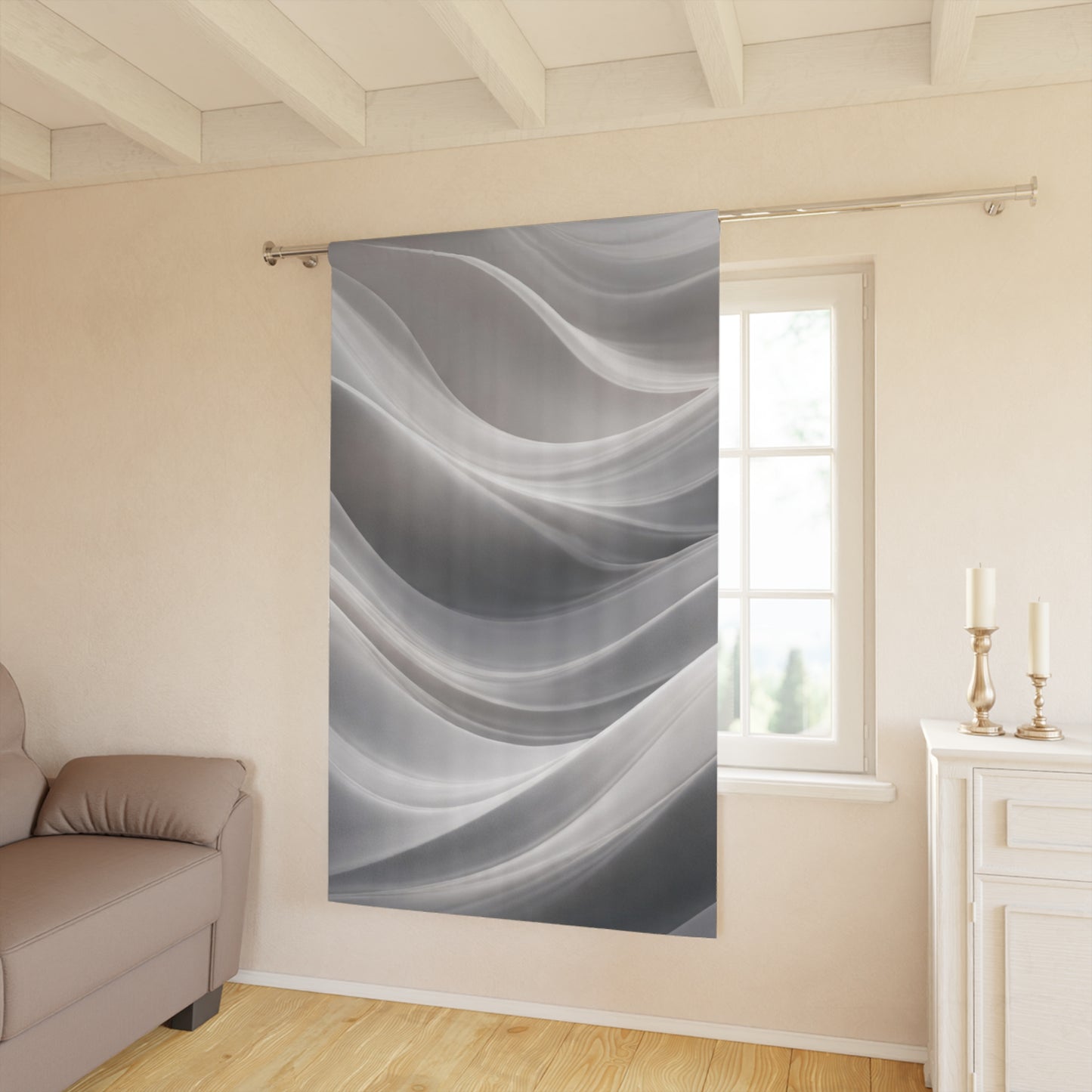Abstract Silver Waves Window Curtain | Gray Sheer Drapery Panel