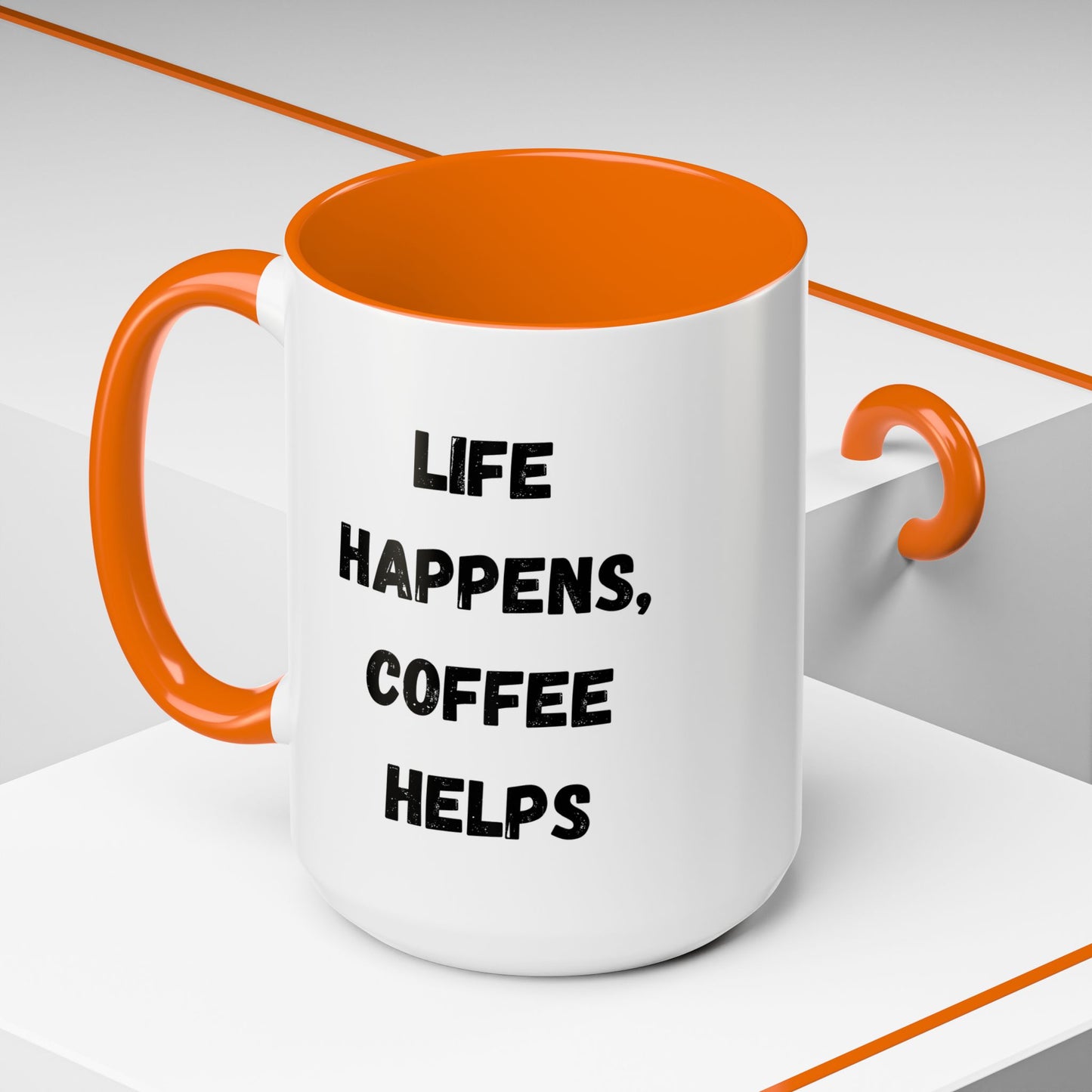 Life Happens Coffee Mug - Inspirational Coffee Cup, Gift for Coffee Lovers, Motivational Mug, Black Accent Mug, Coffee Humor