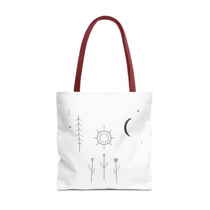 Minimal Moon and Sun Botanical Tote | Celestial Line Art Bag