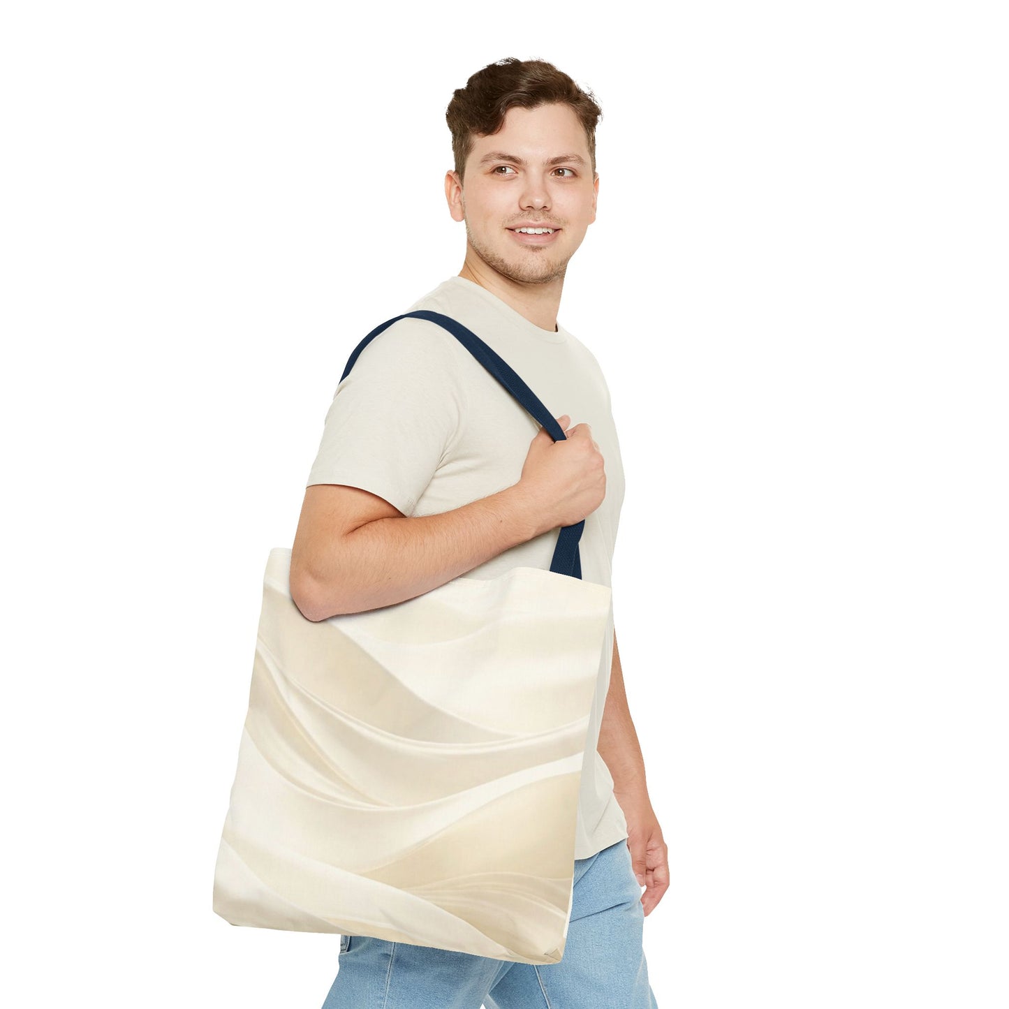 Cream Abstract Waves Tote Bag | Neutral Swirl Pattern