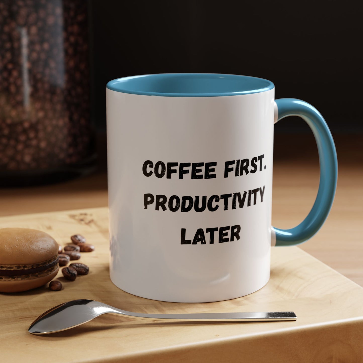Coffee First Productivity Later Mug - Fun Office Gift, Motivational Coffee Cup, Black Handle Mug, Home Office Decor, Thoughtful Gift