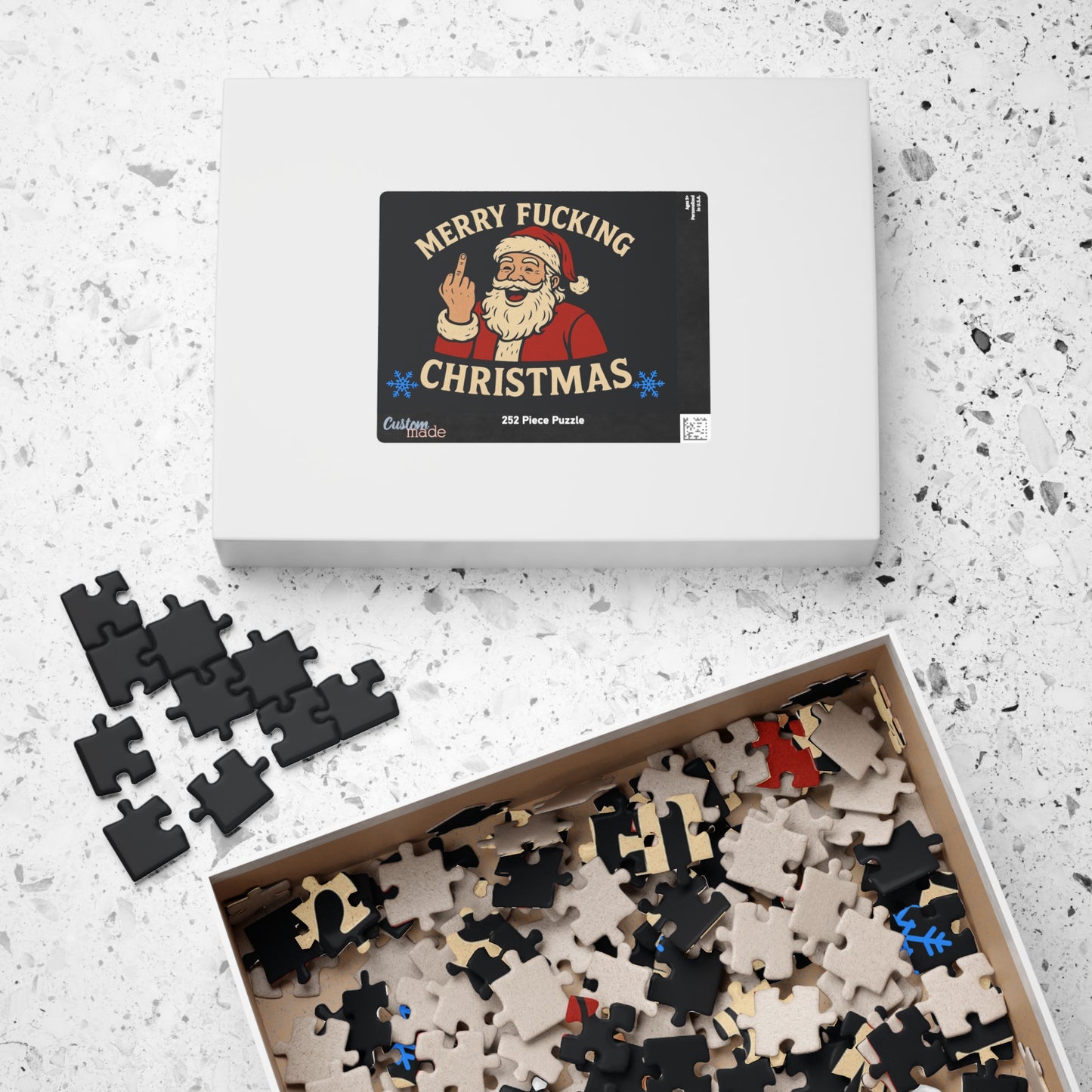 Irreverent Merry Christmas Puzzle | Santa Middle Finger Holiday Jigsaw
