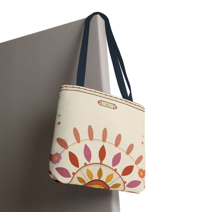 Boho Floral Mandala Tote Bag | Pastel Sunburst Pattern