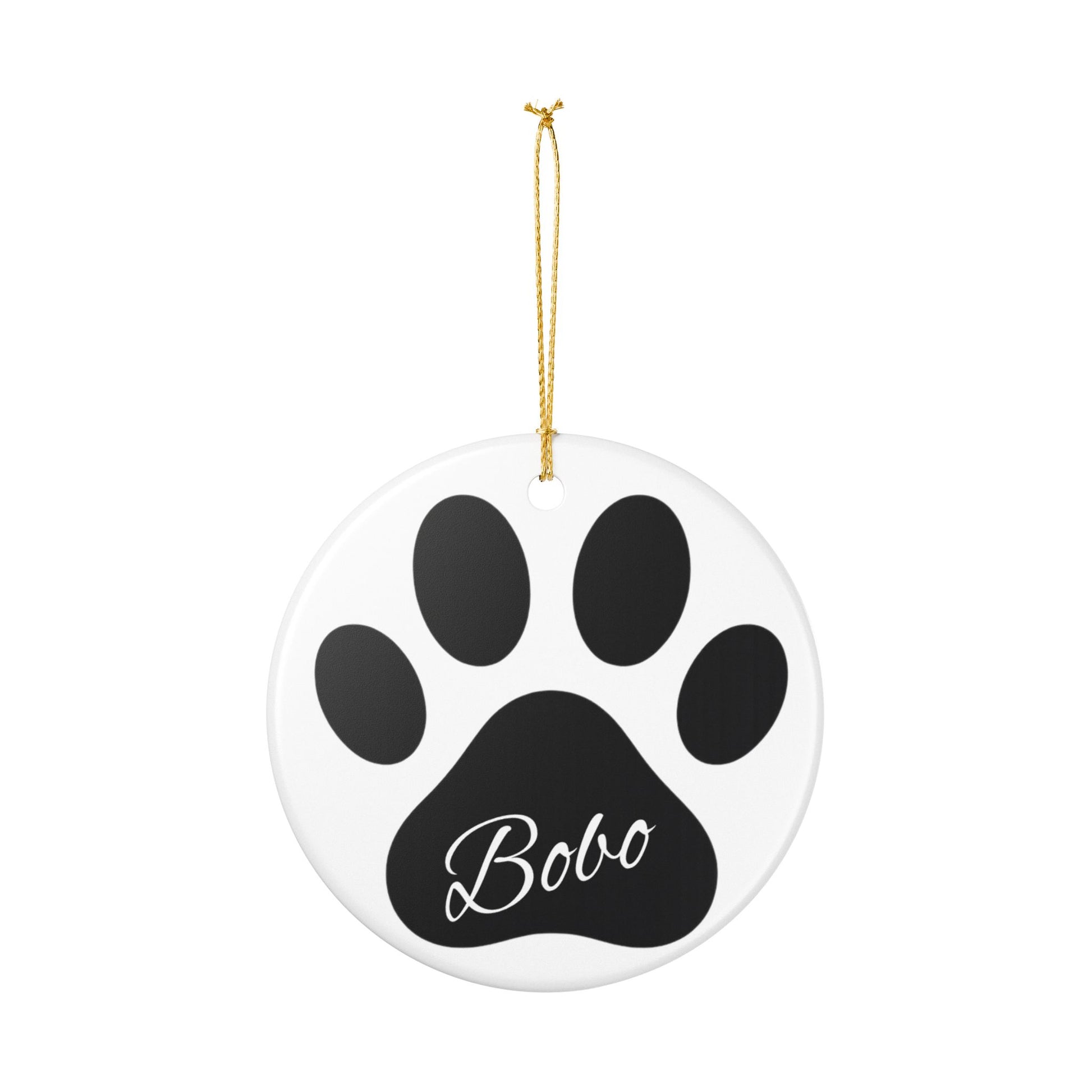 Black Paw Print with Name Ceramic Ornament | Pet Memorial Christmas Decoration - TRV