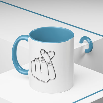 K-Pop Accent Mug - Love Gesture Design (11oz, 15oz), Korean Pop Coffee Cup, K-Pop Lover Gift, Cute Drinkware, Unique Mug