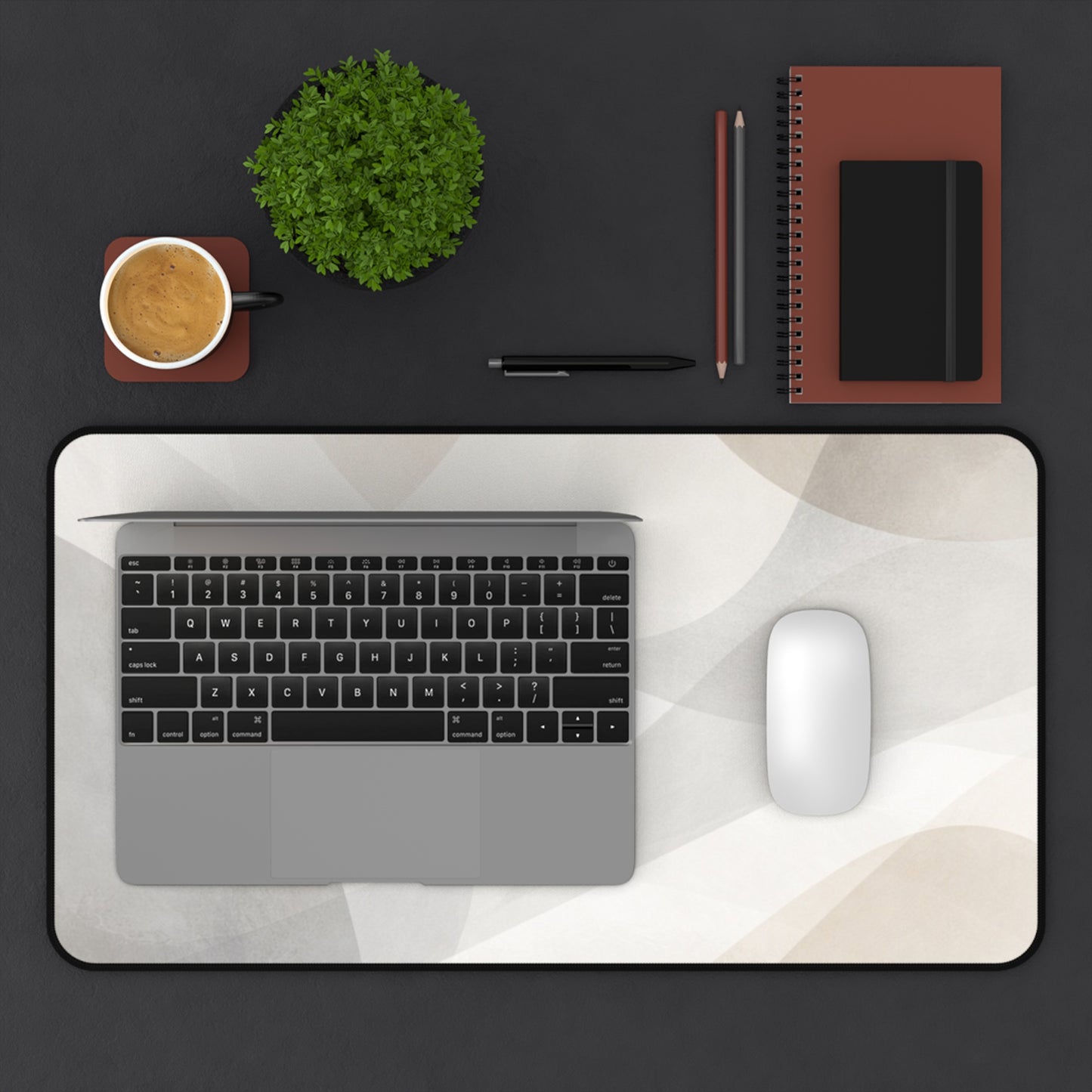 Neutral Abstract Waves Desk Mat | Minimal Office Mouse Pad