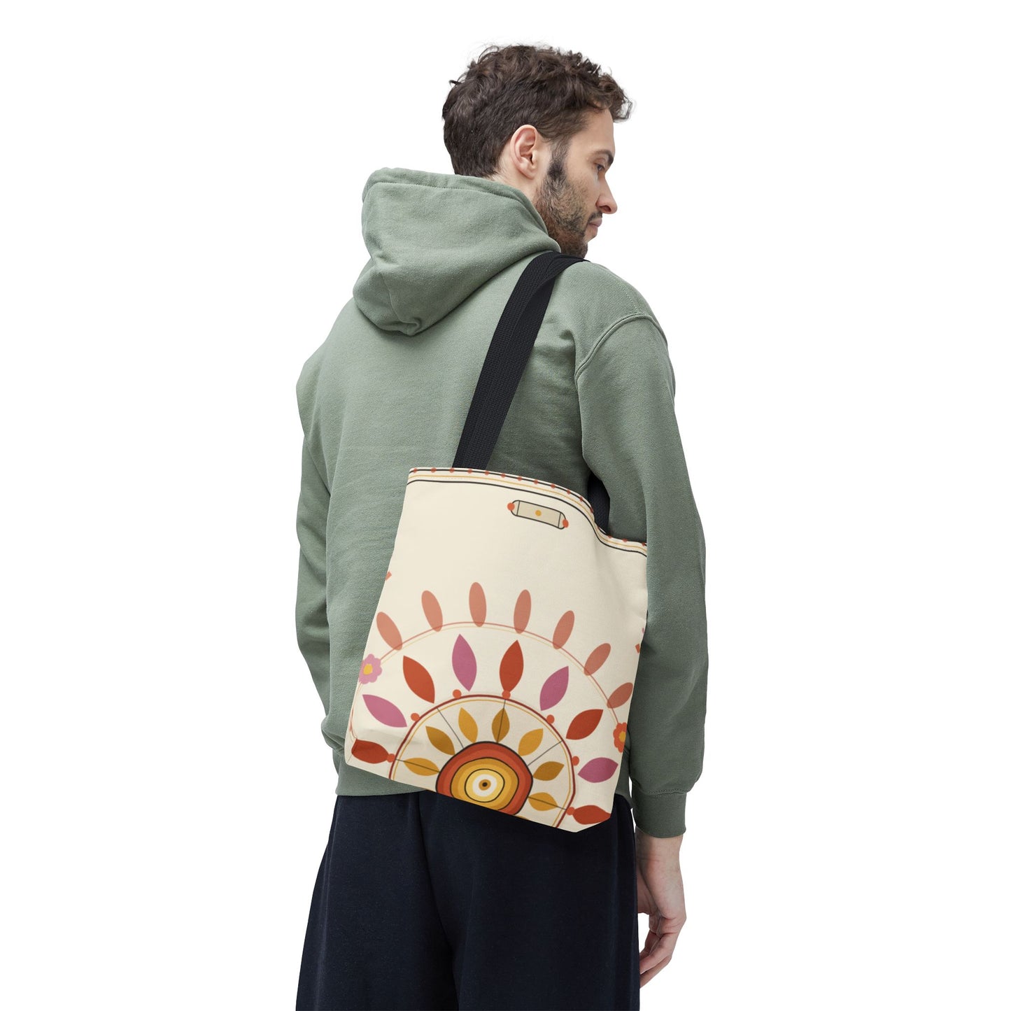 Boho Floral Mandala Tote Bag | Pastel Sunburst Pattern