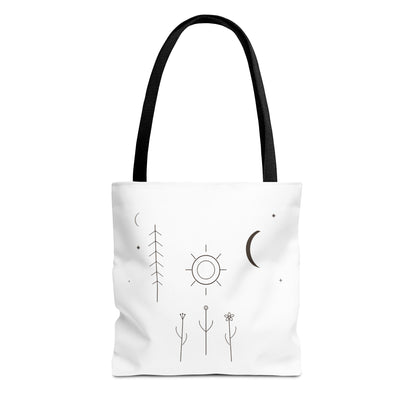 Minimal Moon and Sun Botanical Tote | Celestial Line Art Bag