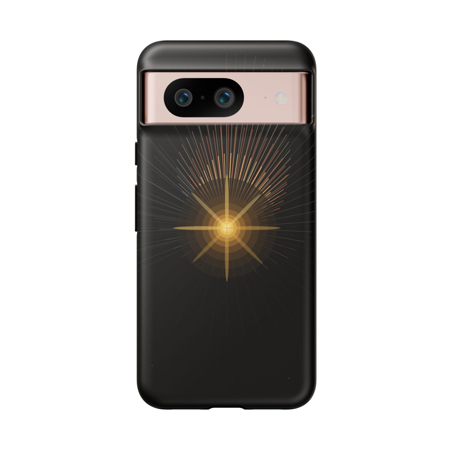 Tough Cases - Radiant Star Phone Case, Protective Black Shockproof Cover with Golden Light Design