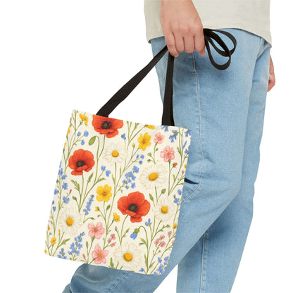 Wildflower Poppy Print Tote Bag | Floral All-Over Pattern