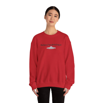 Relaxing UFO Driving Sweatshirt, Funny Gift for UFO Lovers, Unisex Crewneck Pullover, Casual Wear, Space Enthusiast Apparel