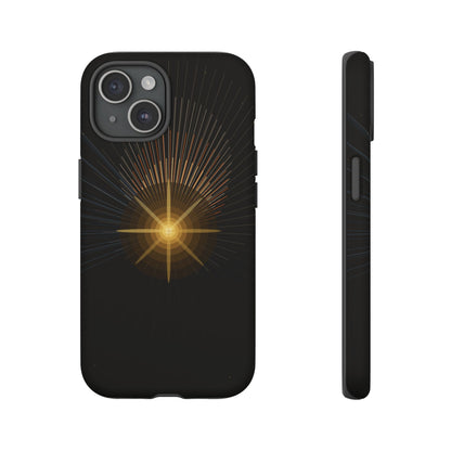 Tough Cases - Radiant Star Phone Case, Protective Black Shockproof Cover with Golden Light Design