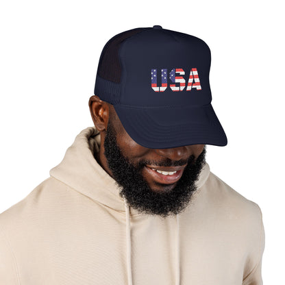 USA Flag Embroidered Foam Trucker Hat, Patriotic Cap, Red Mesh Hat, Summer Outdoor Gear, Festival Accessory, July 4th Gift - TRV