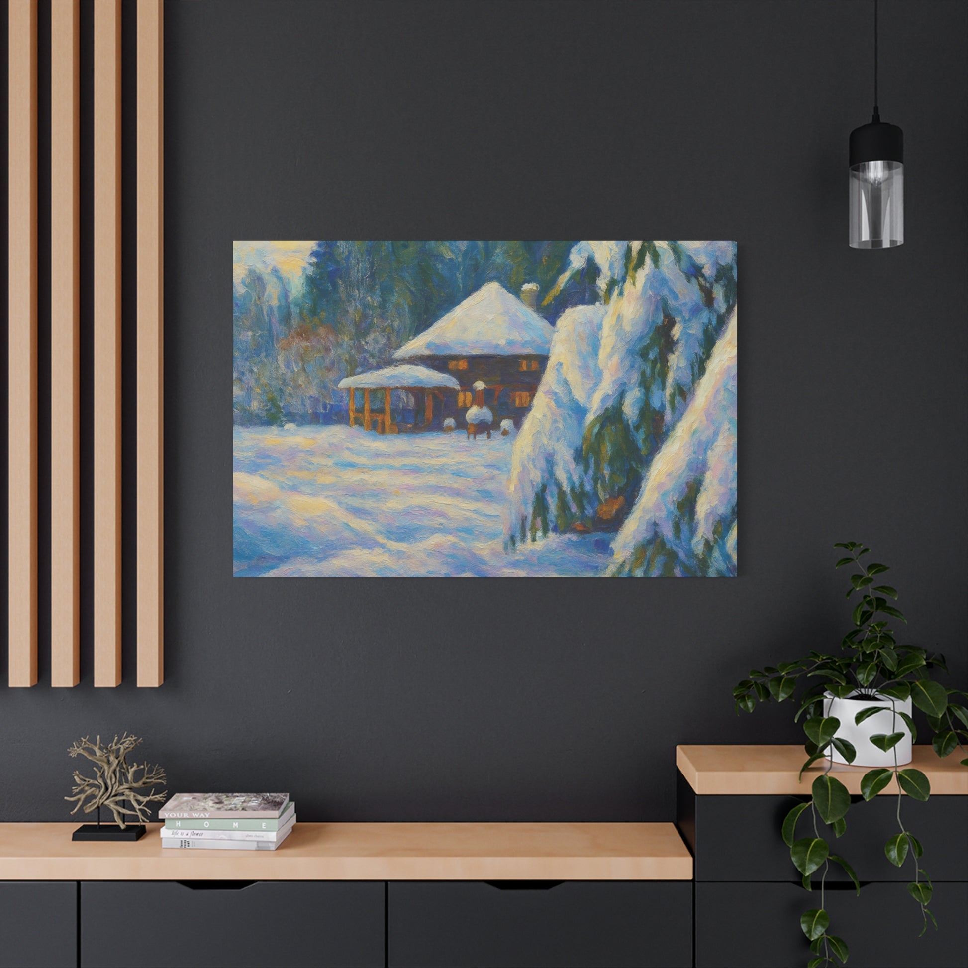 Winter Landscape Canvas Wall Art, Cozy Home Decor, Christmas Gift, Seasonal Artwork, Impressionist Style - TRV