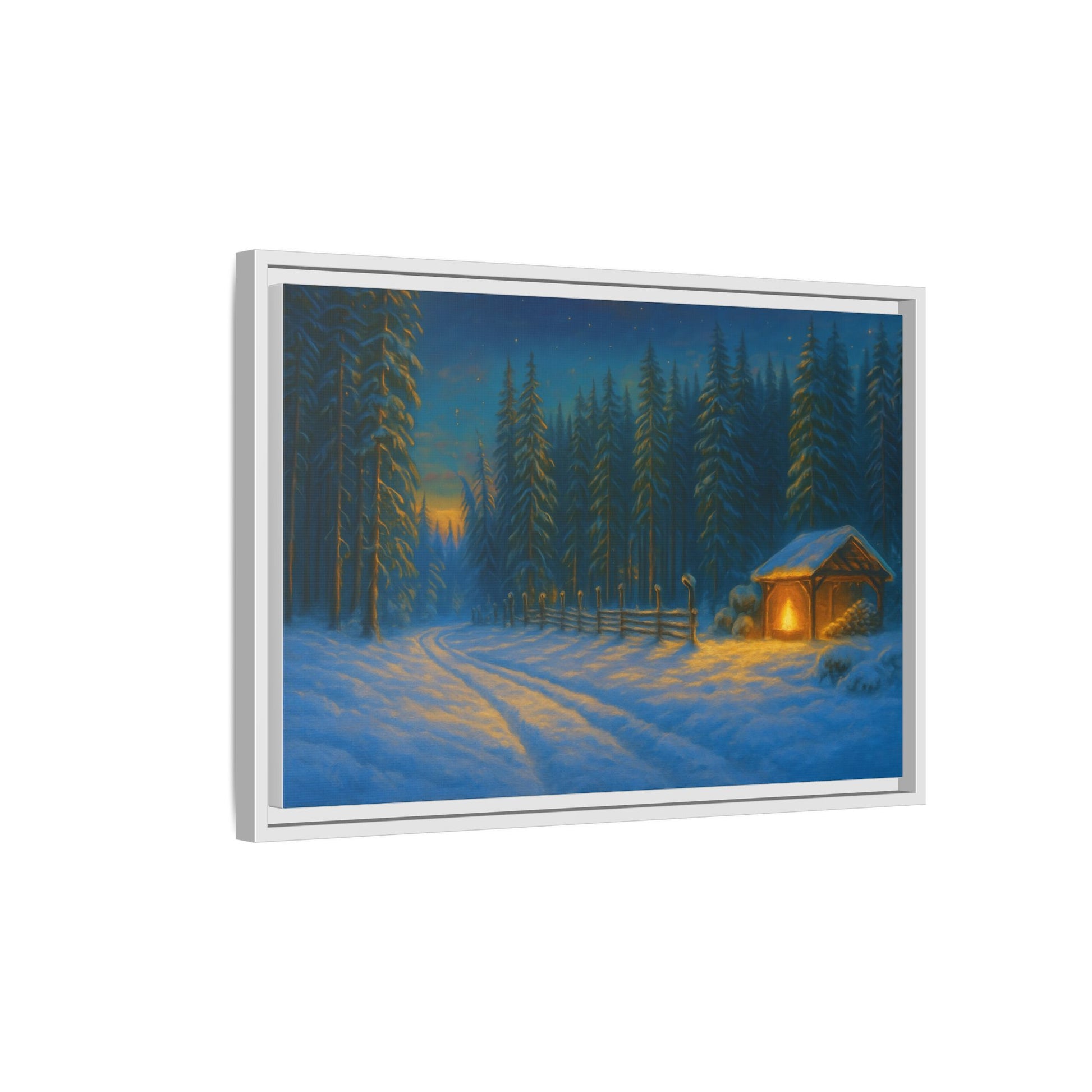 Framed Winter Landscape Canvas, Cozy Cabin Art, Christmas Decor, Winter Home Decor, Holiday Gift, Wall Art - TRV