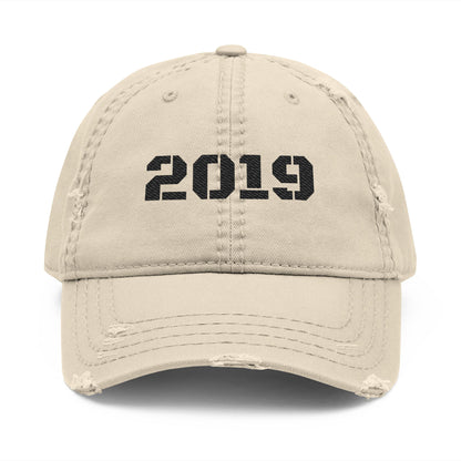 Vintage Distressed Dad Hat with 2019 Embroidery, Casual Cap for Dads, Stylish Gift for Father's Day, Retro Look Cap, Everyday Fashion - TRV