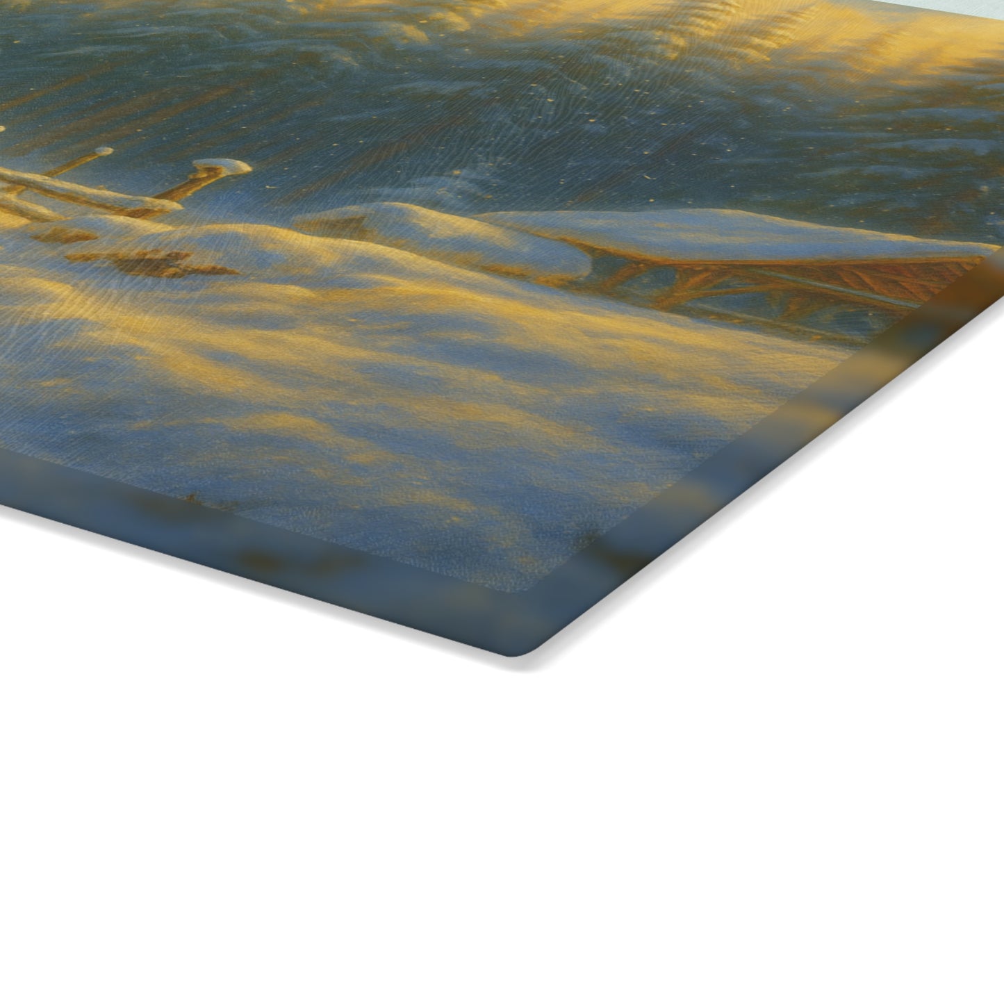 Winter Cabin Glass Cutting Board – Snowy Forest Scenic Kitchen Décor
