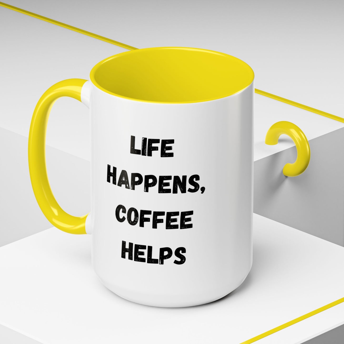 Life Happens Coffee Mug - Inspirational Coffee Cup, Gift for Coffee Lovers, Motivational Mug, Black Accent Mug, Coffee Humor