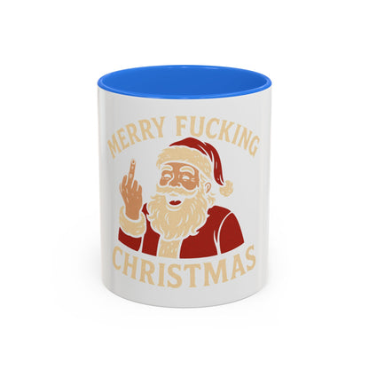 Irreverent Merry Christmas Mug — Funny Santa Middle Finger Coffee Cup (11oz & 15oz)