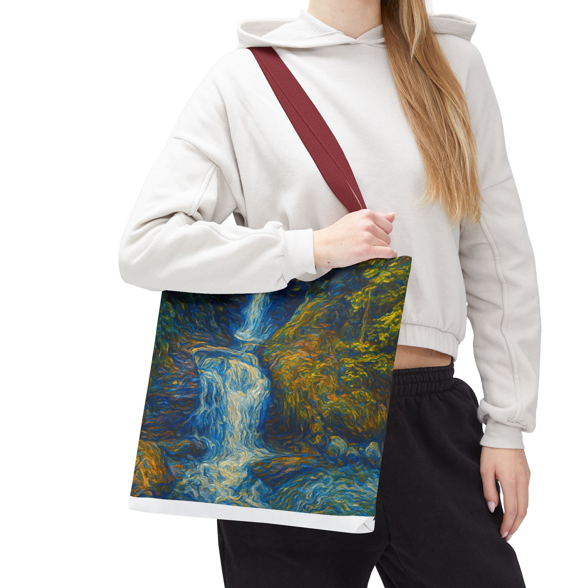 Nature-Inspired Tote Bag, Artistic Eco-Friendly Shopper, Waterfall Design, Reusable Market Bag, Gift for Nature Lovers - TRV