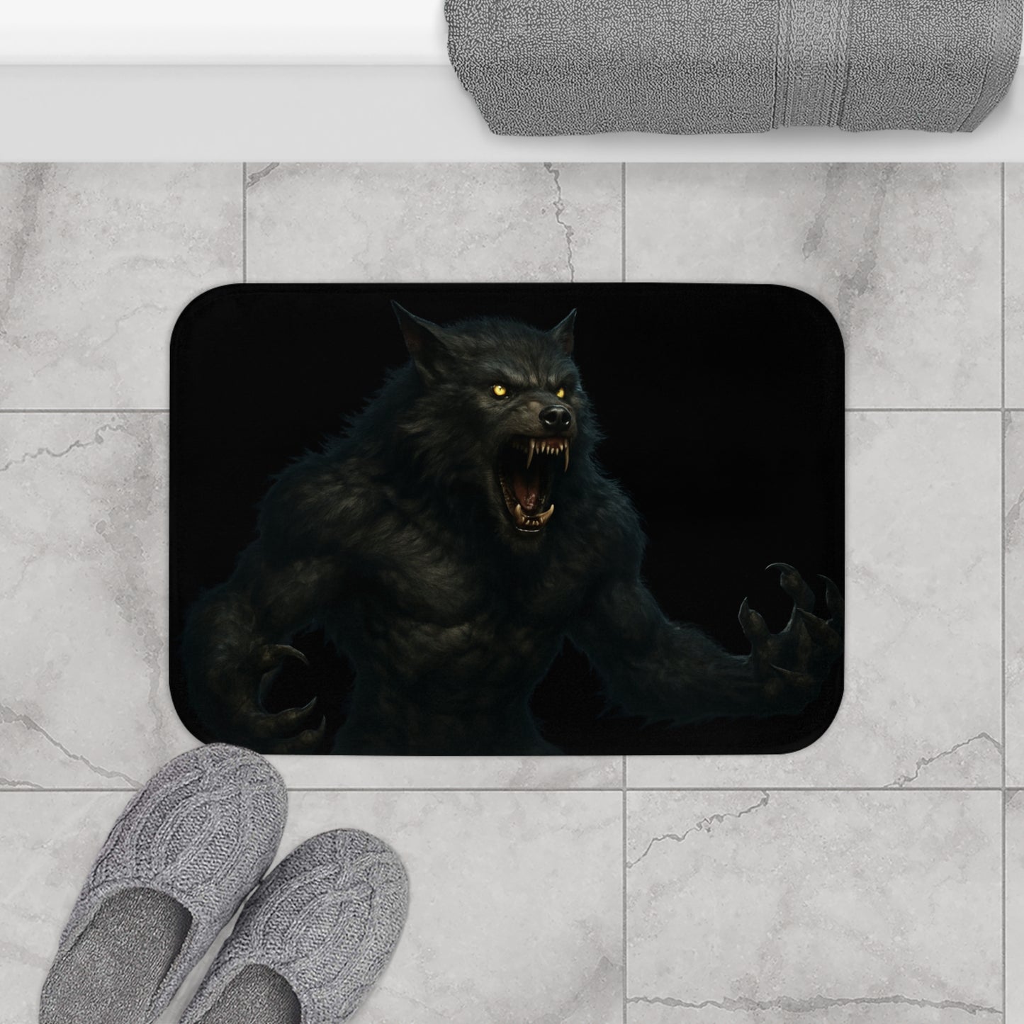 Fierce Werewolf Bath Mat - Perfect for Halloween Decor, Scary Bathroom Accents, Werewolf Theme, Home Decor, Gift for Horror Fans - TRV