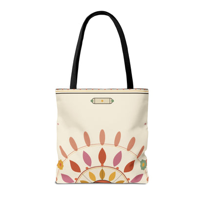 Boho Floral Mandala Tote Bag | Pastel Sunburst Pattern