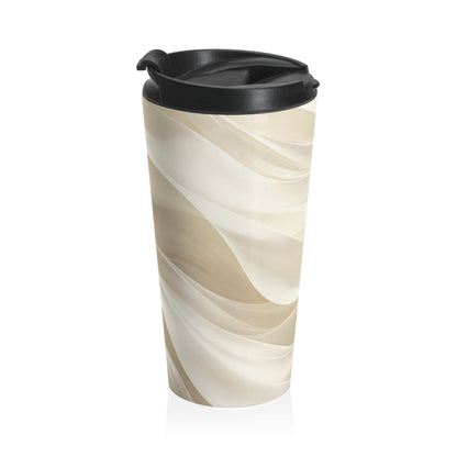 Neutral Abstract Waves Stainless Steel Travel Mug | Beige Swirl Tumbler