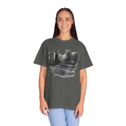 Artistic Forest Scene T-shirt | Nature Lover Gift, Outdoor Adventure Tee, Eco-Friendly Fashion, Vintage Inspired Clothing, Unisex Gift - TRV