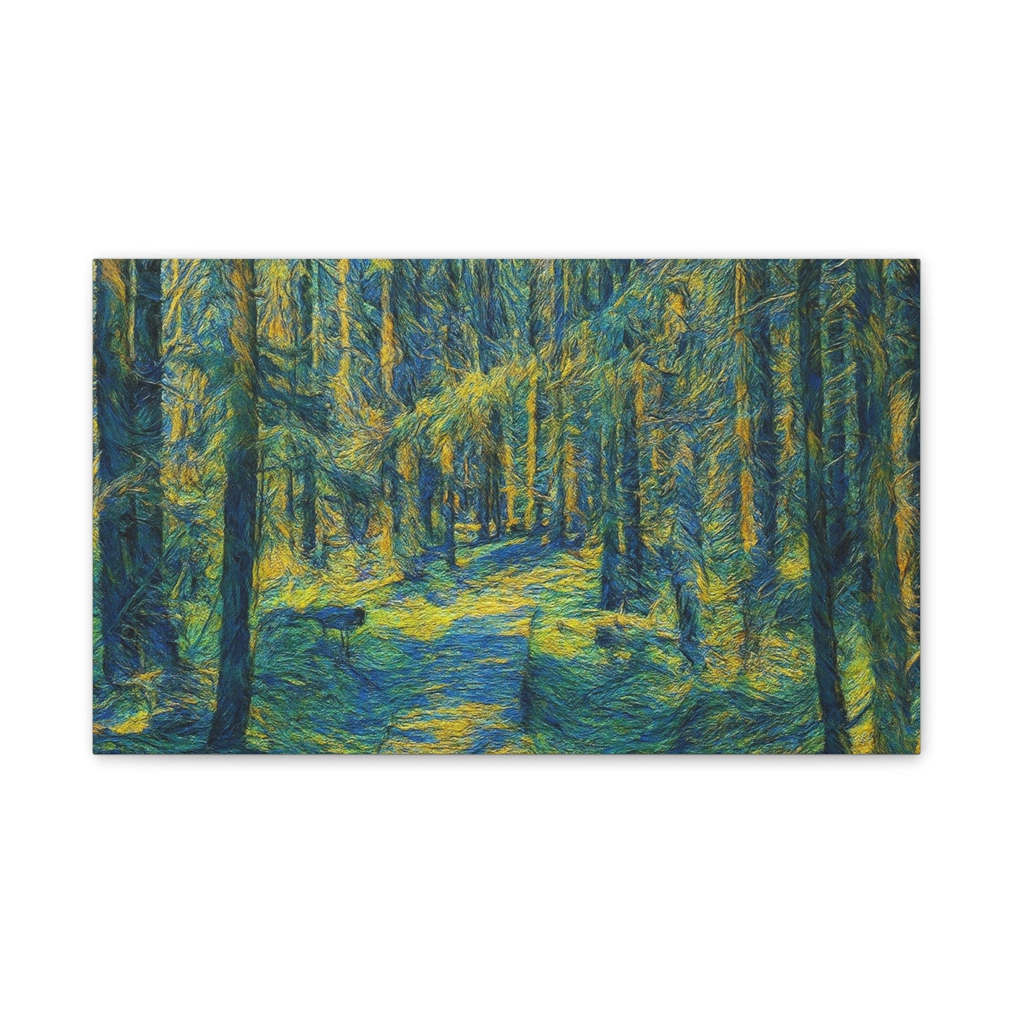 Sunlit Forest Path Canvas – Impressionist Woodland Wall Art