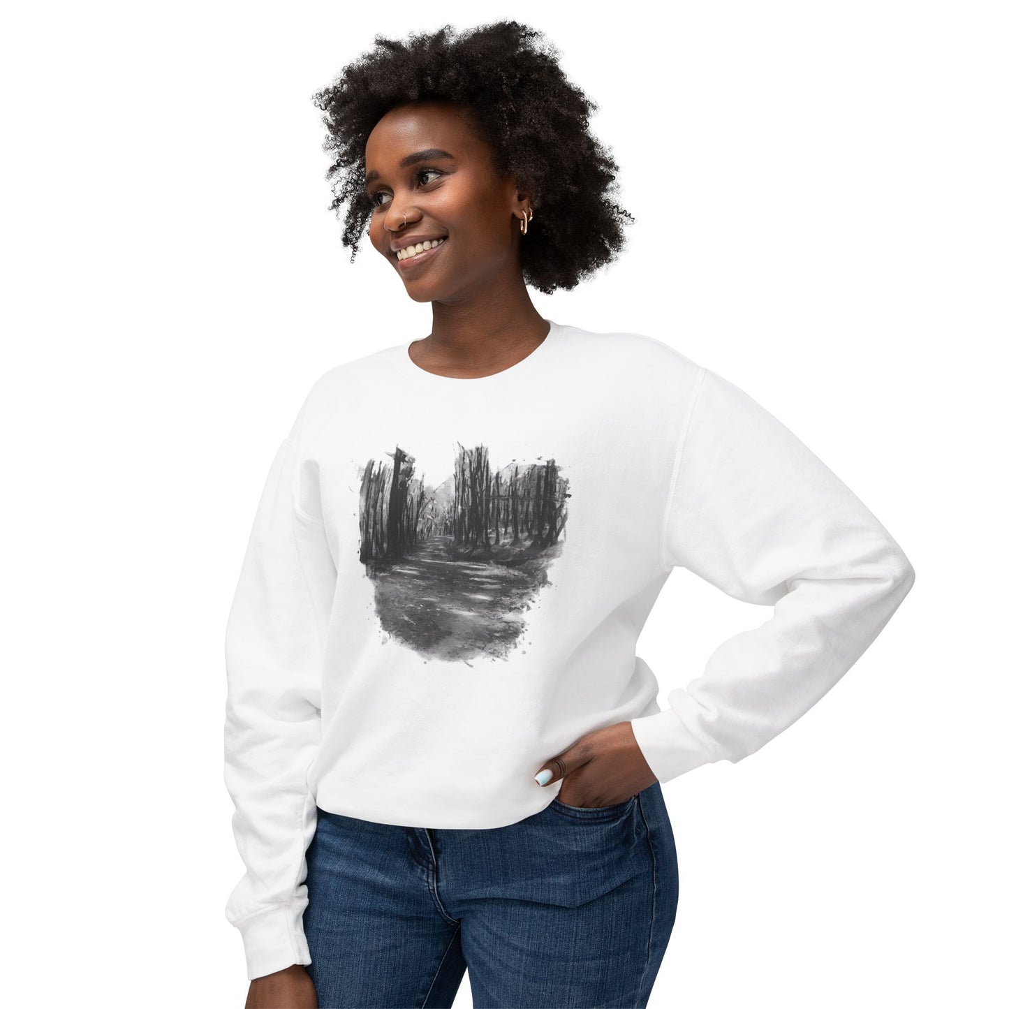 Scenic Minimalist Crewneck Sweatshirt - Cozy Art Tee for Nature Lovers, Gift for Her, Layering Essential, Perfect for Fall, Everyday Wear - TRV
