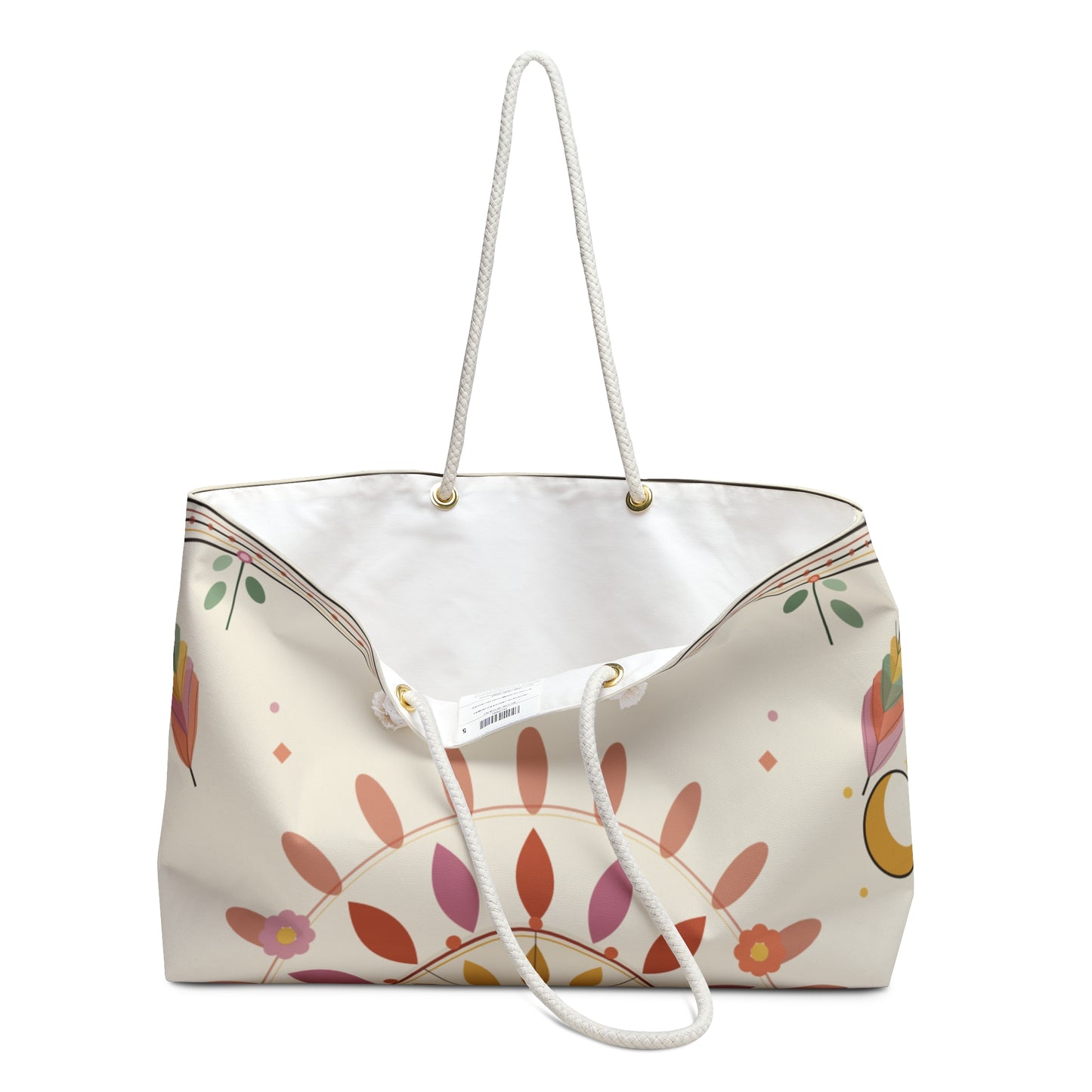 Boho Floral Mandala Weekender Bag | Large Canvas Tote, Neutral Pastel Pattern - TRV