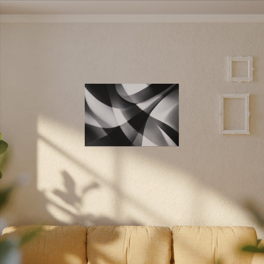 Abstract black and white swirl matte canvas print by Printify, featuring a modern swirling design on high-quality canvas.