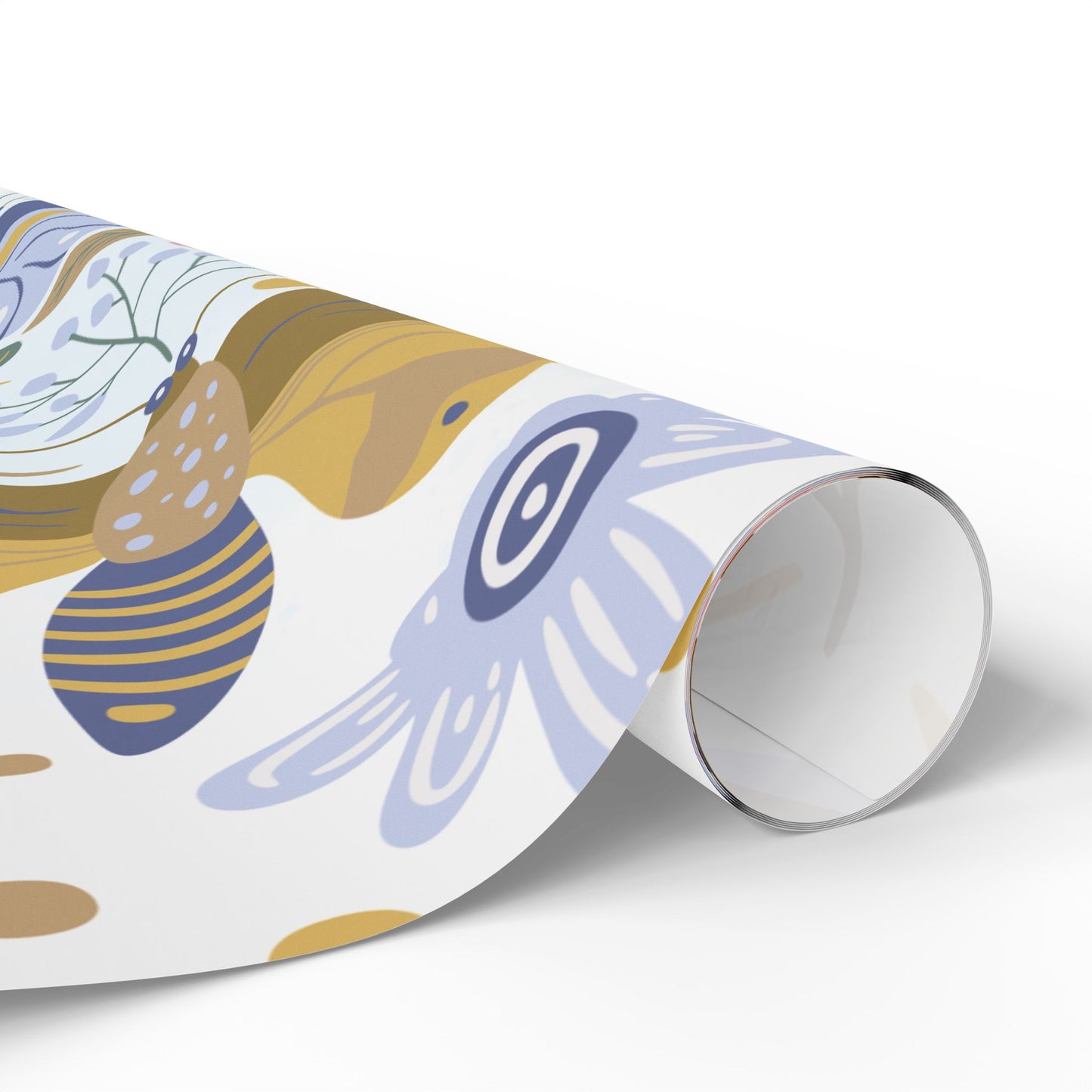 Floral Butterfly Wrapping Paper Roll — Elegant Blue & Gold Garden Gift Wrap