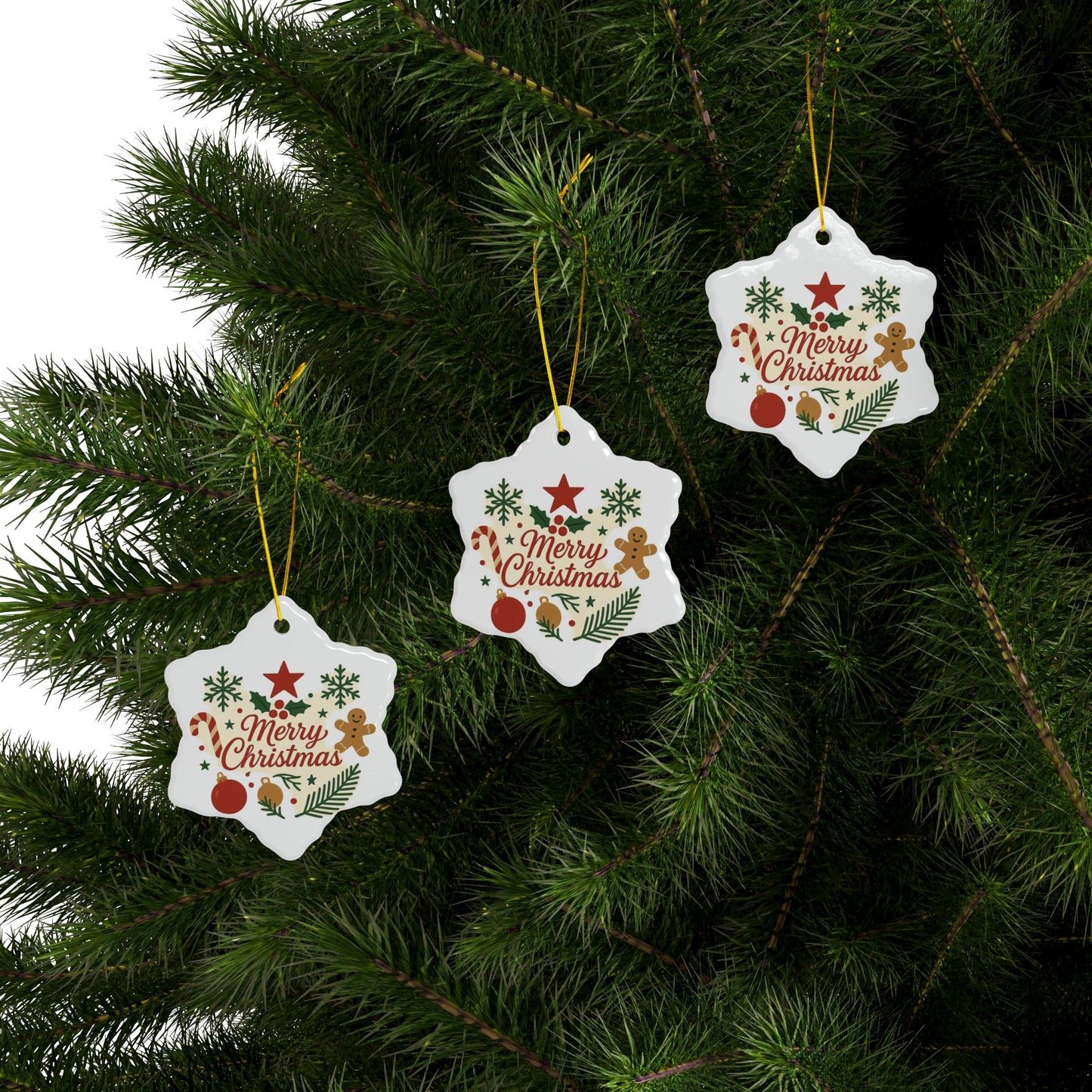Merry Christmas Ceramic Ornament — Double-Sided Holiday Tree Decoration (Gingerbread & Candy Cane Design)