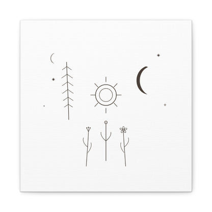 Minimal Sun Moon Botanical Canvas | Stretched Matte Wall Art