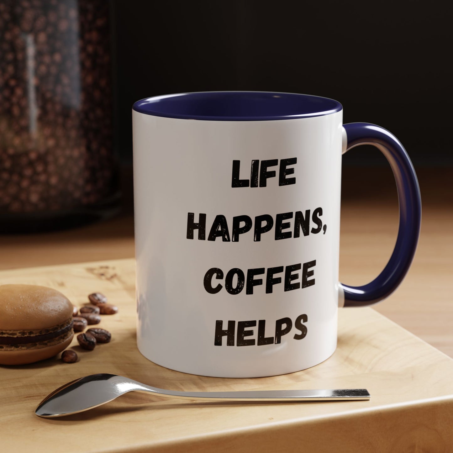 Life Happens Coffee Mug - Inspirational Coffee Cup, Gift for Coffee Lovers, Motivational Mug, Black Accent Mug, Coffee Humor
